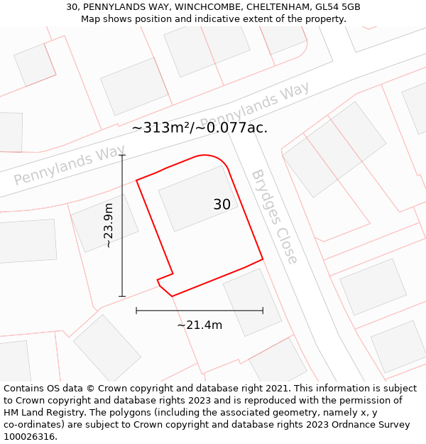 30, PENNYLANDS WAY, WINCHCOMBE, CHELTENHAM, GL54 5GB: Plot and title map