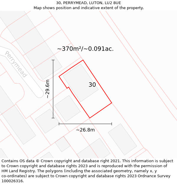 30, PERRYMEAD, LUTON, LU2 8UE: Plot and title map