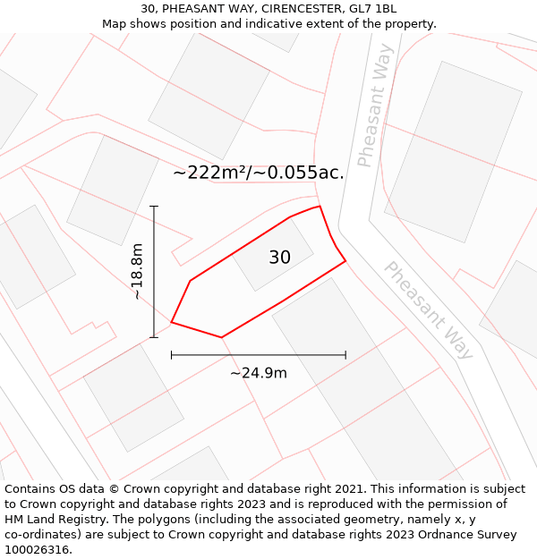 30, PHEASANT WAY, CIRENCESTER, GL7 1BL: Plot and title map