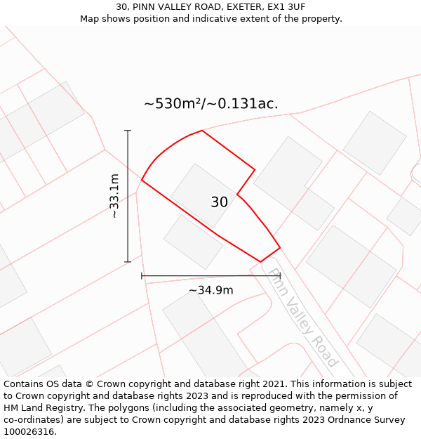 30, PINN VALLEY ROAD, EXETER, EX1 3UF: Plot and title map