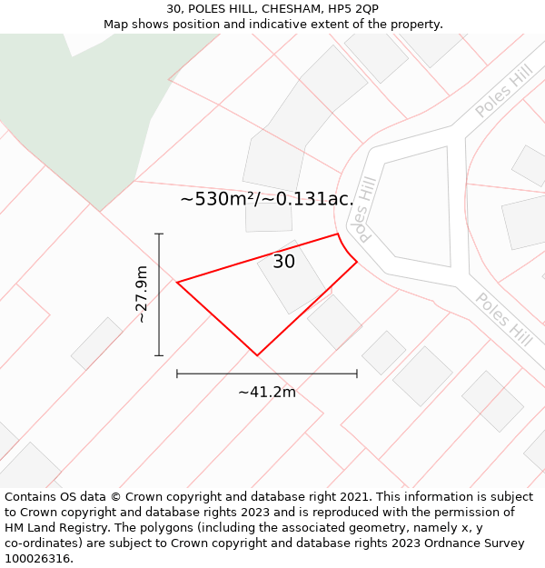 30, POLES HILL, CHESHAM, HP5 2QP: Plot and title map