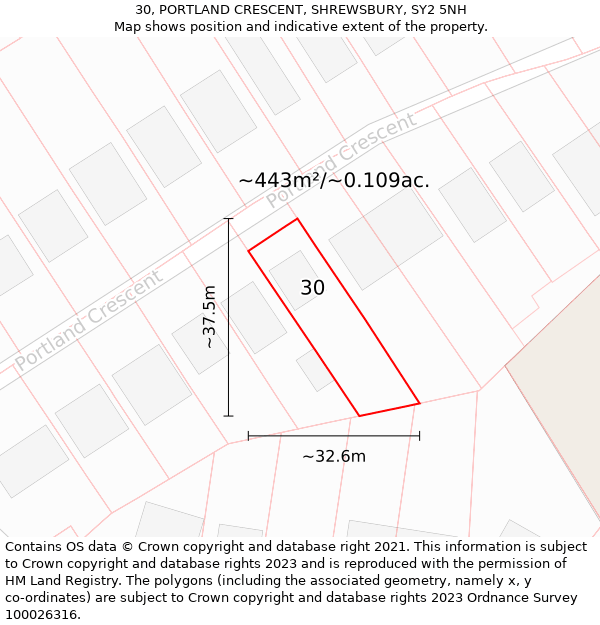 30, PORTLAND CRESCENT, SHREWSBURY, SY2 5NH: Plot and title map