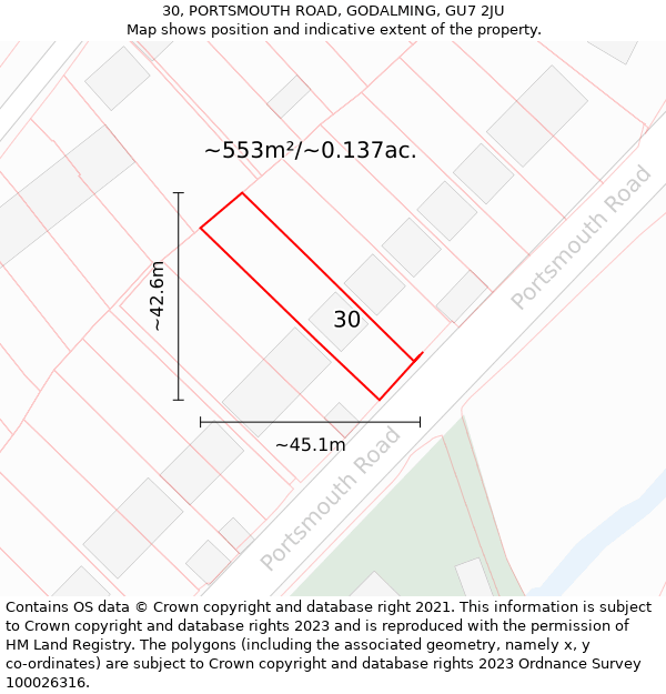 30, PORTSMOUTH ROAD, GODALMING, GU7 2JU: Plot and title map