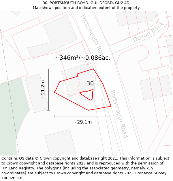 30, PORTSMOUTH ROAD, GUILDFORD, GU2 4DJ: Plot and title map