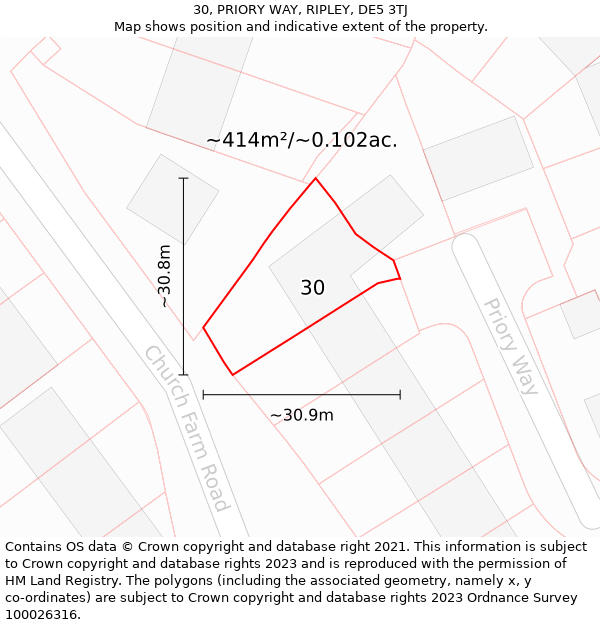 30, PRIORY WAY, RIPLEY, DE5 3TJ: Plot and title map