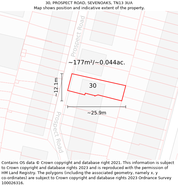 30, PROSPECT ROAD, SEVENOAKS, TN13 3UA: Plot and title map