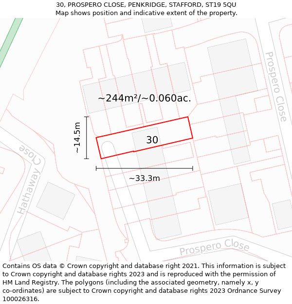 30, PROSPERO CLOSE, PENKRIDGE, STAFFORD, ST19 5QU: Plot and title map