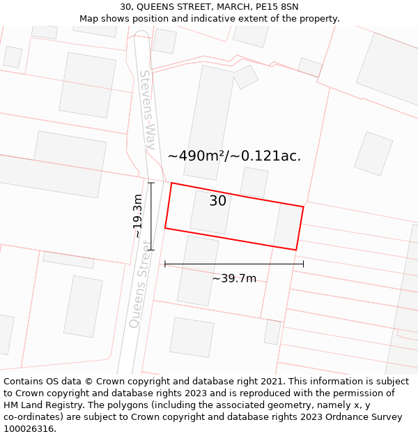 30, QUEENS STREET, MARCH, PE15 8SN: Plot and title map