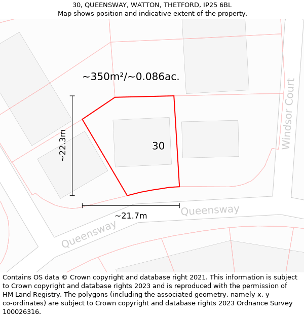 30, QUEENSWAY, WATTON, THETFORD, IP25 6BL: Plot and title map