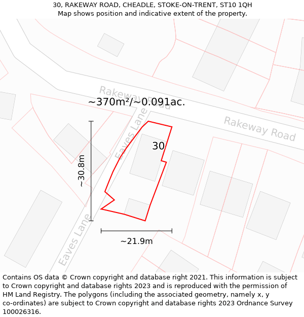 30, RAKEWAY ROAD, CHEADLE, STOKE-ON-TRENT, ST10 1QH: Plot and title map