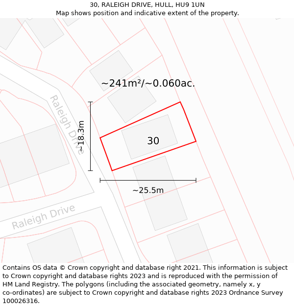 30, RALEIGH DRIVE, HULL, HU9 1UN: Plot and title map