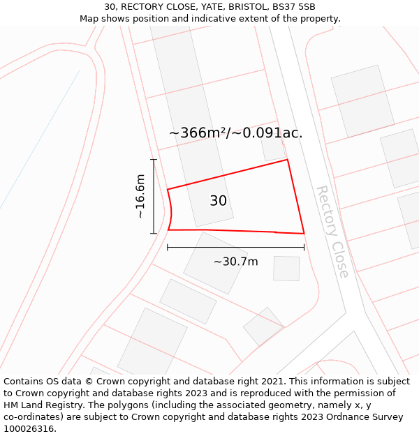 30, RECTORY CLOSE, YATE, BRISTOL, BS37 5SB: Plot and title map