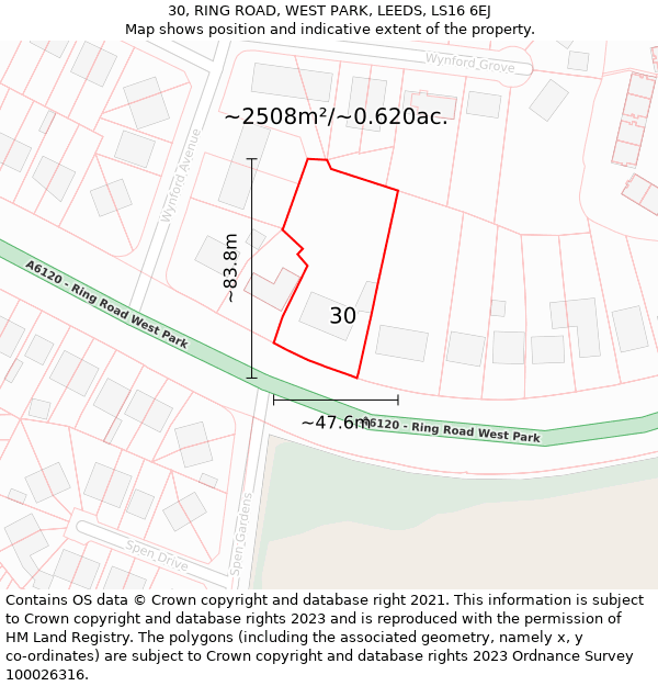 30, RING ROAD, WEST PARK, LEEDS, LS16 6EJ: Plot and title map