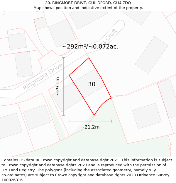 30, RINGMORE DRIVE, GUILDFORD, GU4 7DQ: Plot and title map