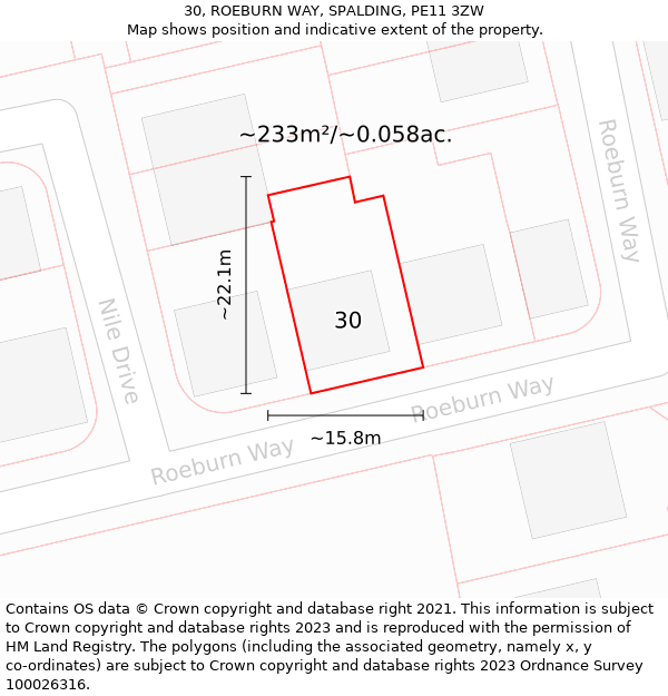 30, ROEBURN WAY, SPALDING, PE11 3ZW: Plot and title map