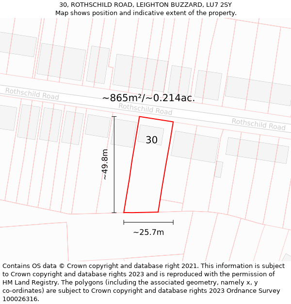 30, ROTHSCHILD ROAD, LEIGHTON BUZZARD, LU7 2SY: Plot and title map