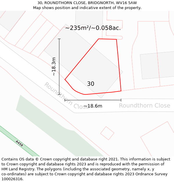 30, ROUNDTHORN CLOSE, BRIDGNORTH, WV16 5AW: Plot and title map