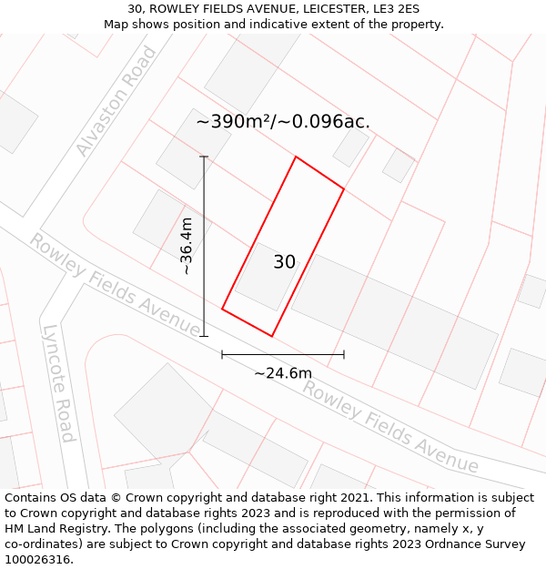 30, ROWLEY FIELDS AVENUE, LEICESTER, LE3 2ES: Plot and title map