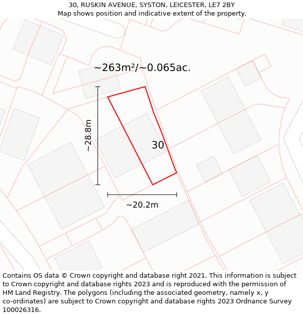 30, RUSKIN AVENUE, SYSTON, LEICESTER, LE7 2BY: Plot and title map