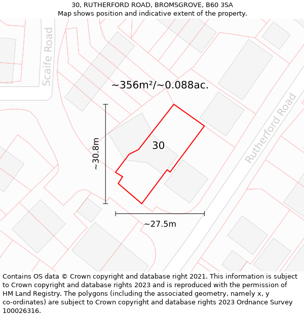 30, RUTHERFORD ROAD, BROMSGROVE, B60 3SA: Plot and title map