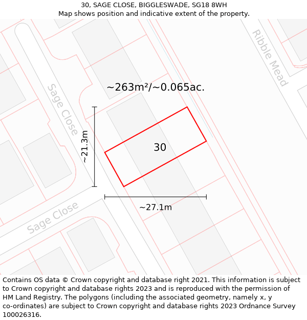 30, SAGE CLOSE, BIGGLESWADE, SG18 8WH: Plot and title map