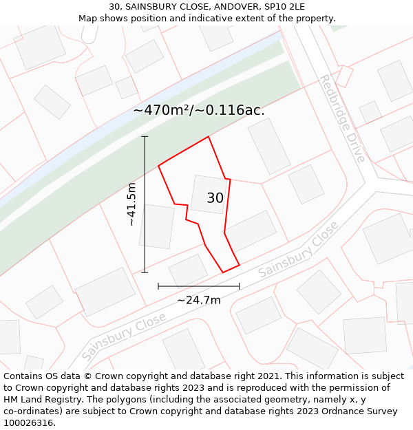 30, SAINSBURY CLOSE, ANDOVER, SP10 2LE: Plot and title map