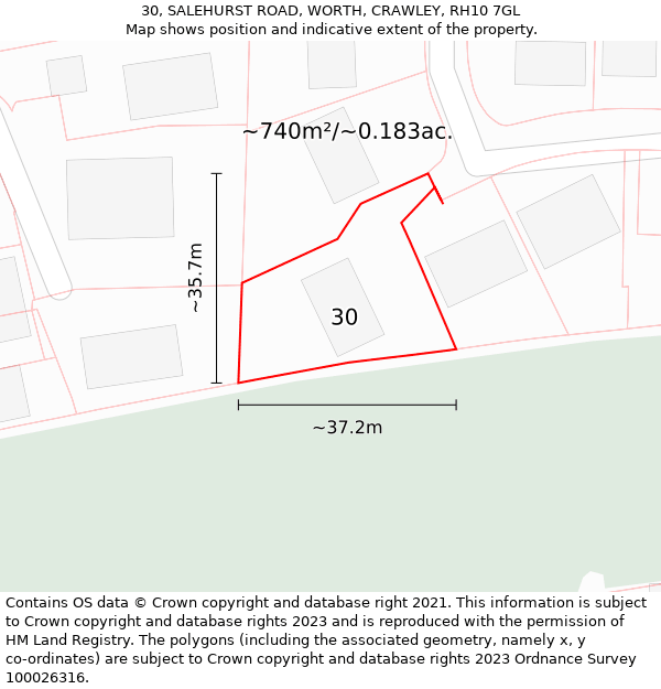 30, SALEHURST ROAD, WORTH, CRAWLEY, RH10 7GL: Plot and title map