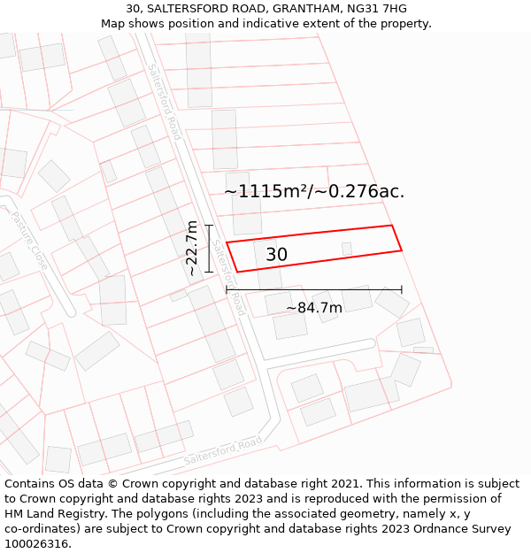 30, SALTERSFORD ROAD, GRANTHAM, NG31 7HG: Plot and title map