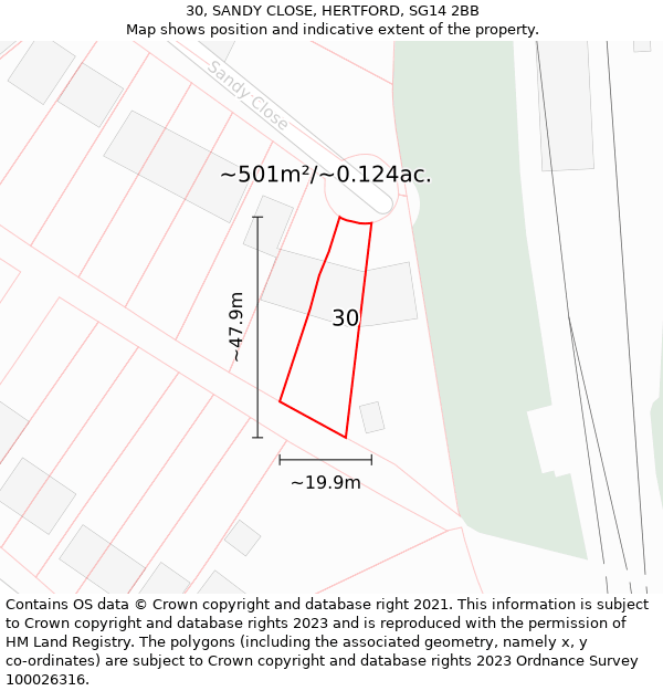 30, SANDY CLOSE, HERTFORD, SG14 2BB: Plot and title map