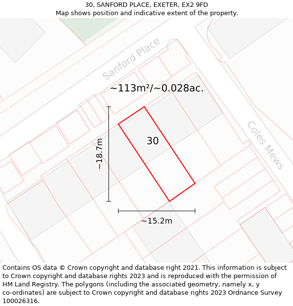 30, SANFORD PLACE, EXETER, EX2 9FD: Plot and title map