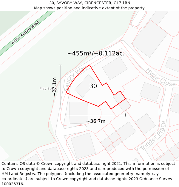 30, SAVORY WAY, CIRENCESTER, GL7 1RN: Plot and title map