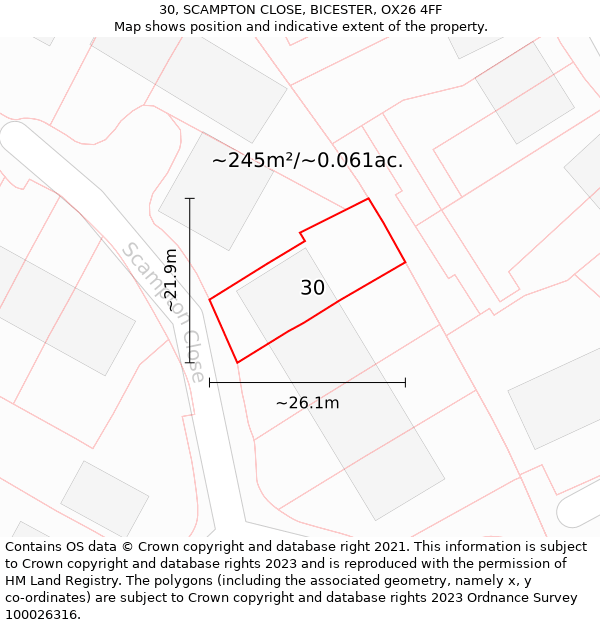 30, SCAMPTON CLOSE, BICESTER, OX26 4FF: Plot and title map