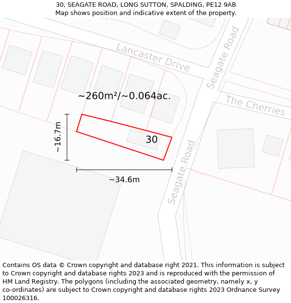 30, SEAGATE ROAD, LONG SUTTON, SPALDING, PE12 9AB: Plot and title map