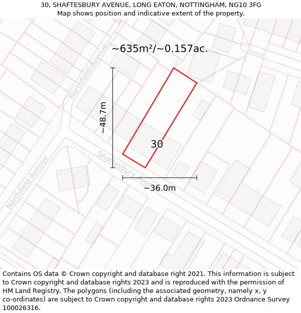 30, SHAFTESBURY AVENUE, LONG EATON, NOTTINGHAM, NG10 3FG: Plot and title map