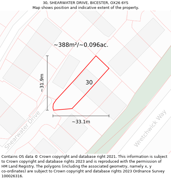 30, SHEARWATER DRIVE, BICESTER, OX26 6YS: Plot and title map