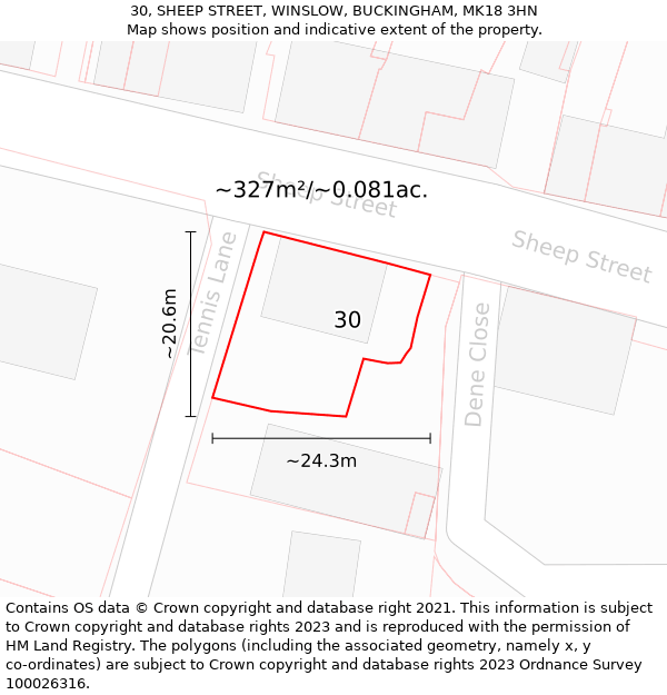 30, SHEEP STREET, WINSLOW, BUCKINGHAM, MK18 3HN: Plot and title map