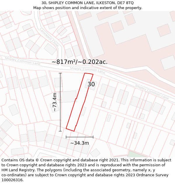 30, SHIPLEY COMMON LANE, ILKESTON, DE7 8TQ: Plot and title map
