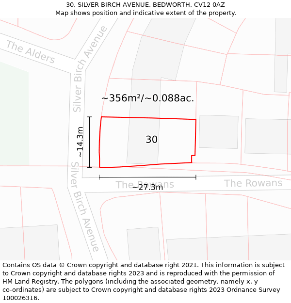 30, SILVER BIRCH AVENUE, BEDWORTH, CV12 0AZ: Plot and title map