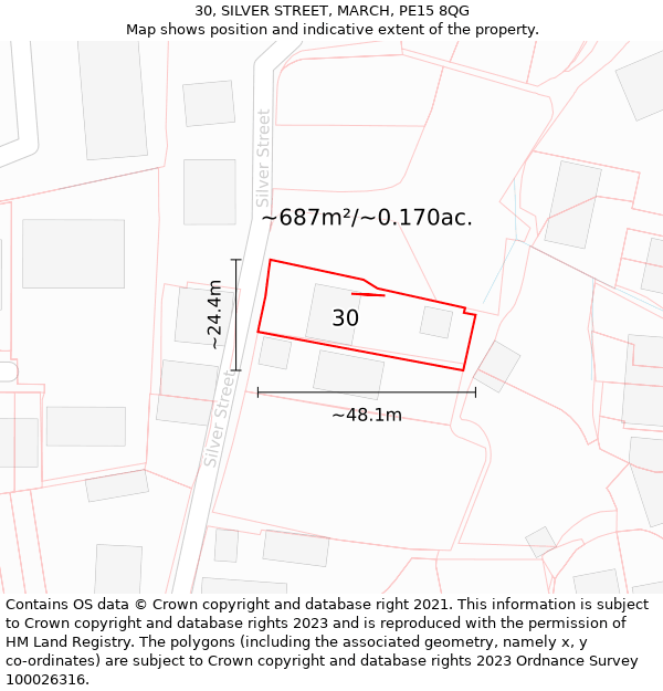 30, SILVER STREET, MARCH, PE15 8QG: Plot and title map