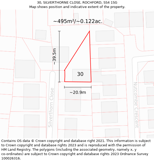 30, SILVERTHORNE CLOSE, ROCHFORD, SS4 1SG: Plot and title map