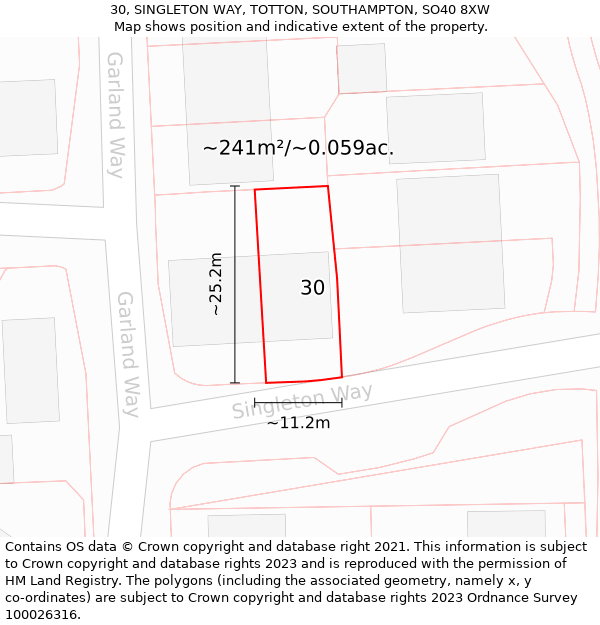 30, SINGLETON WAY, TOTTON, SOUTHAMPTON, SO40 8XW: Plot and title map