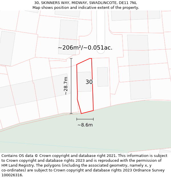 30, SKINNERS WAY, MIDWAY, SWADLINCOTE, DE11 7NL: Plot and title map