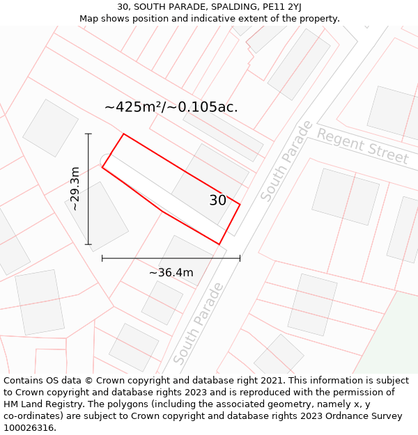 30, SOUTH PARADE, SPALDING, PE11 2YJ: Plot and title map