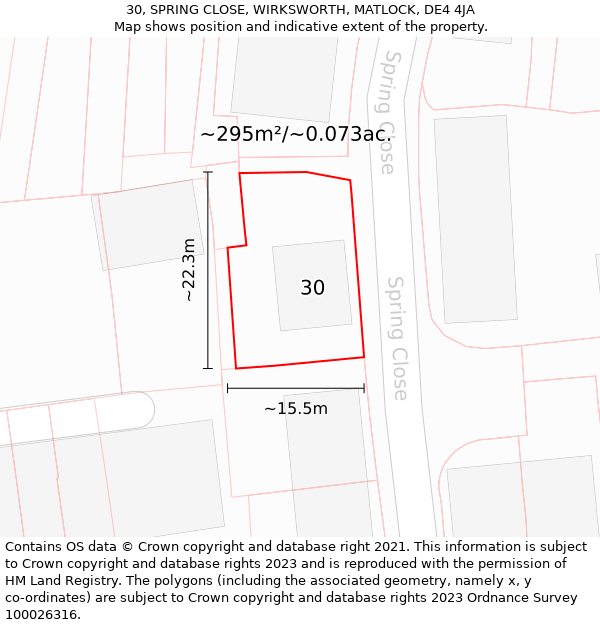 30, SPRING CLOSE, WIRKSWORTH, MATLOCK, DE4 4JA: Plot and title map