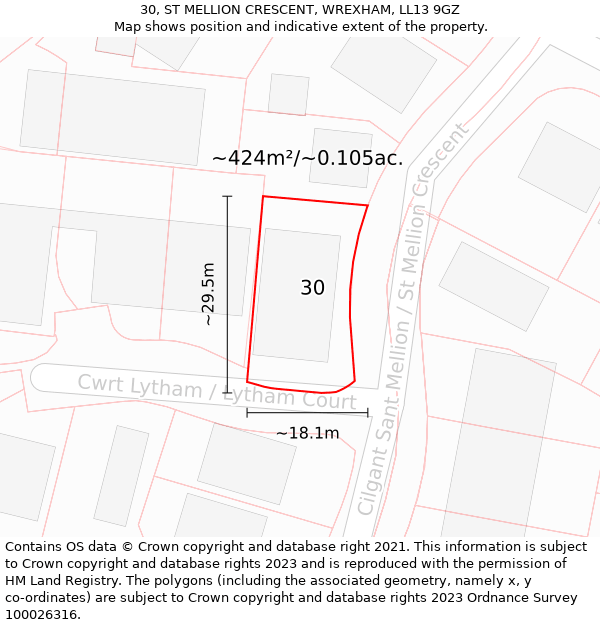 30, ST MELLION CRESCENT, WREXHAM, LL13 9GZ: Plot and title map