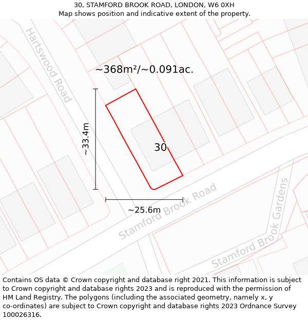 30, STAMFORD BROOK ROAD, LONDON, W6 0XH: Plot and title map