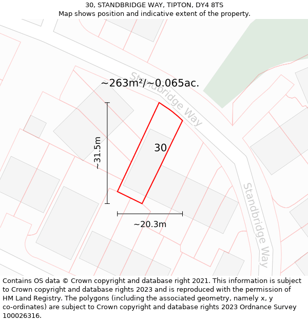 30, STANDBRIDGE WAY, TIPTON, DY4 8TS: Plot and title map