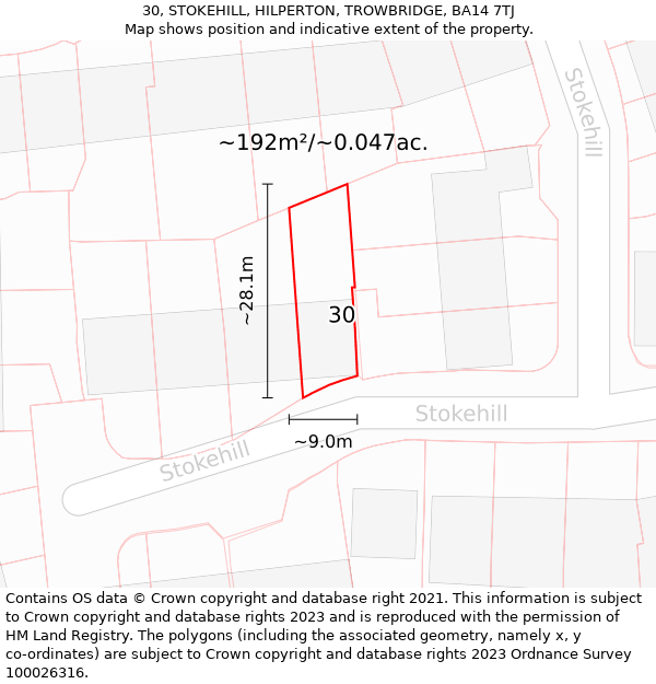 30, STOKEHILL, HILPERTON, TROWBRIDGE, BA14 7TJ: Plot and title map