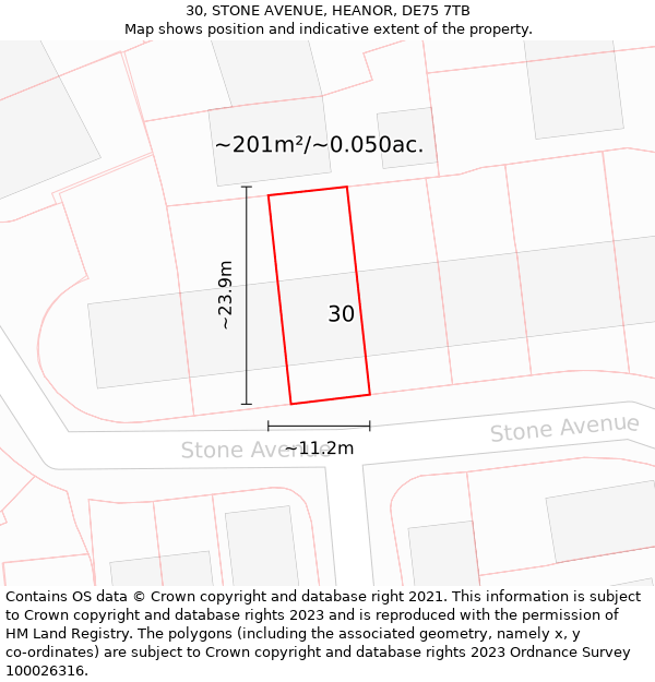 30, STONE AVENUE, HEANOR, DE75 7TB: Plot and title map