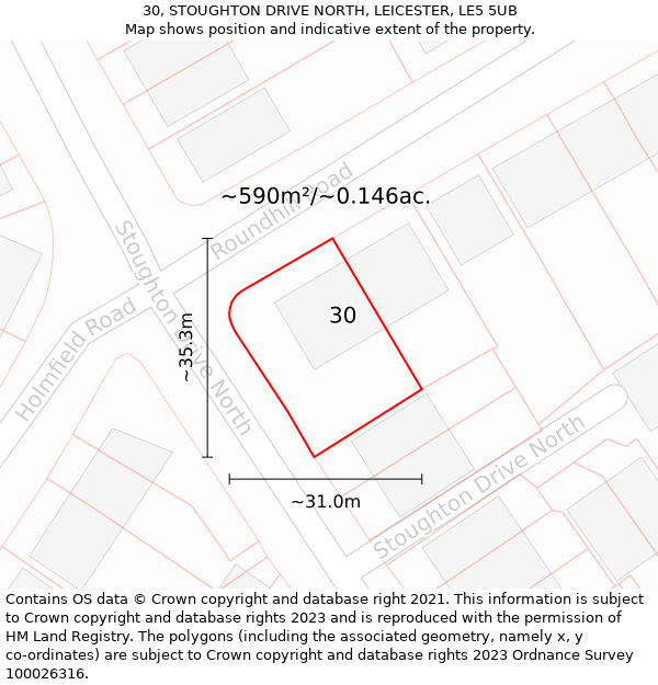 30, STOUGHTON DRIVE NORTH, LEICESTER, LE5 5UB: Plot and title map